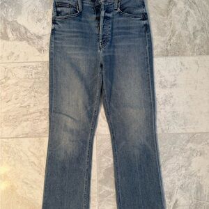 MOTHER High Rise Blue Jeans with Fringe Bottoms - Size 26